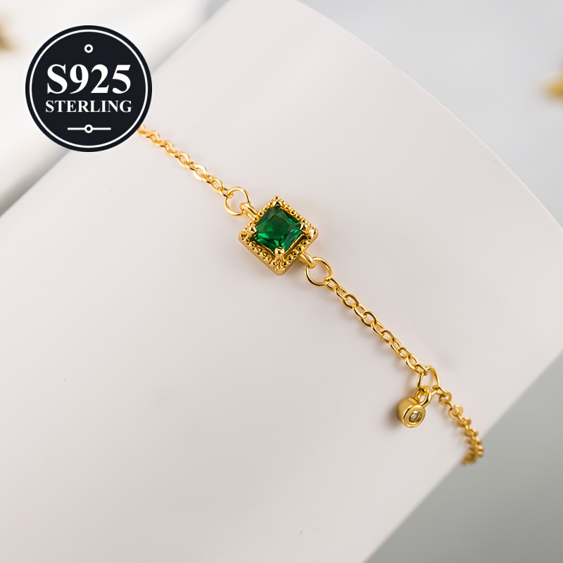 Hypoallergenic Created Emerald Square Sugar Bracelet for Women